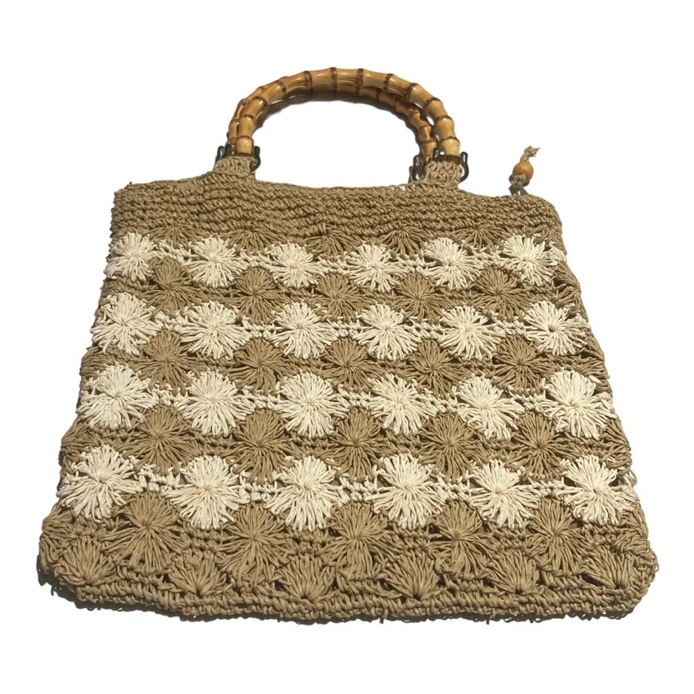 Vintage The Limited Handmade Crochet Bag with Bamboo Handle 90s Y2K - Picture 11 of 11